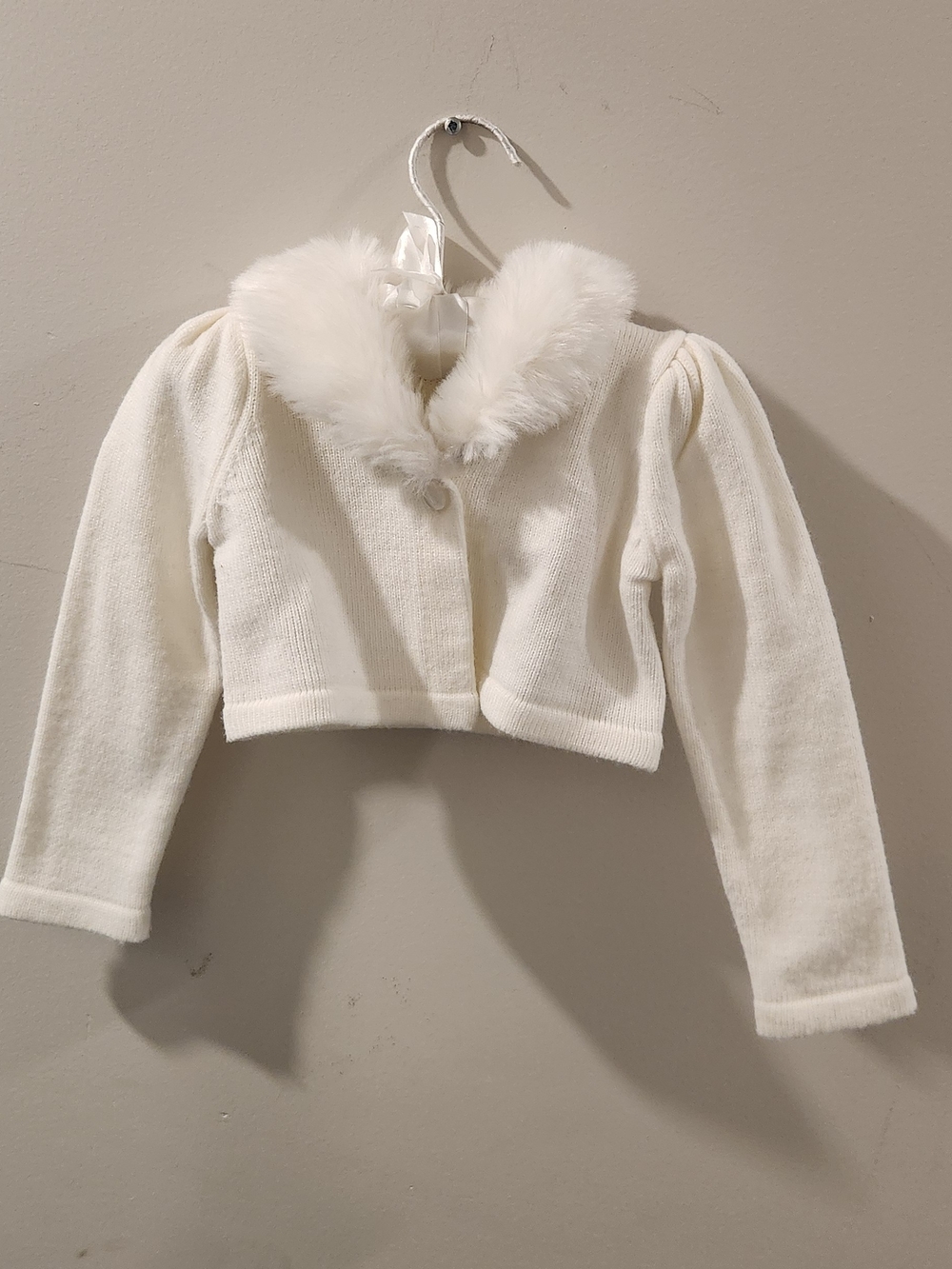 Janie and Jack Cream Knit Faux-Fur Collar Bolero